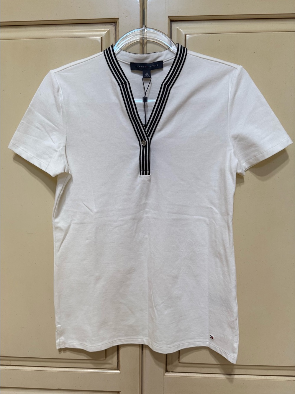 Tommy Hilfiger Woman’s White Short-Sleeve Henley Polo (XS)